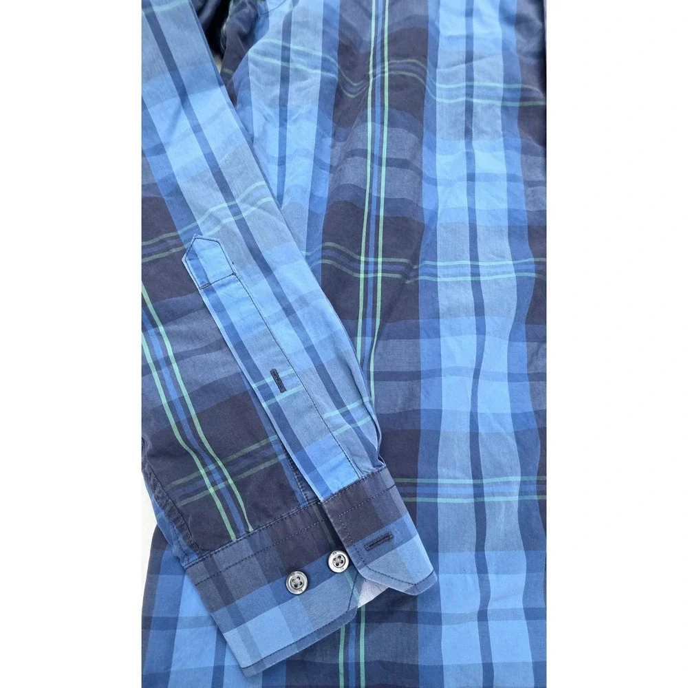 Banana Republic Soft Wash Tailored Slim Fit Blue Plaid Shirt Men's Size L